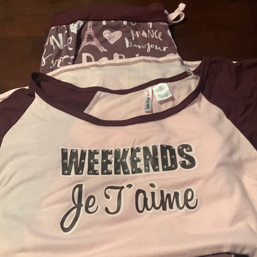 Taylor Paige Pajamas. “WEEKENDS. Je T’ aime”. Bottoms have drawstring